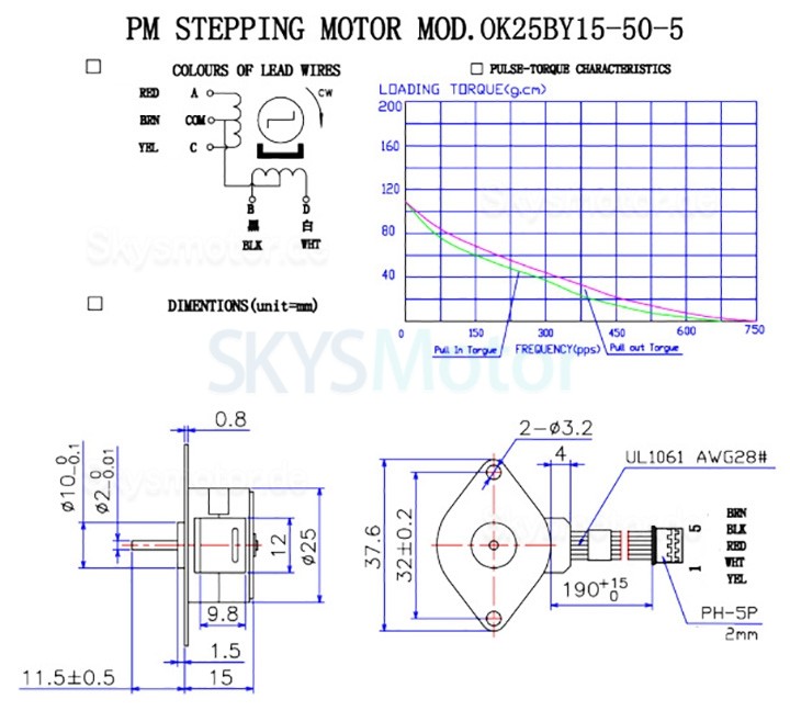 Oukeda Permanentmagnet Schrittmotor 4 Phasen OK25BY15-50-5 7,5 Grad 0,24A 44mN.m